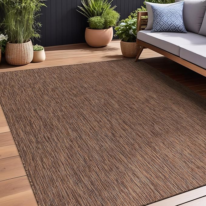 Beverly Rug Indoor Outdoor Rug 6x9, Washable Outside Carpet for Patio, Deck, Porch, Solid Modern Area Rug, Water Resistant, Gold Brown