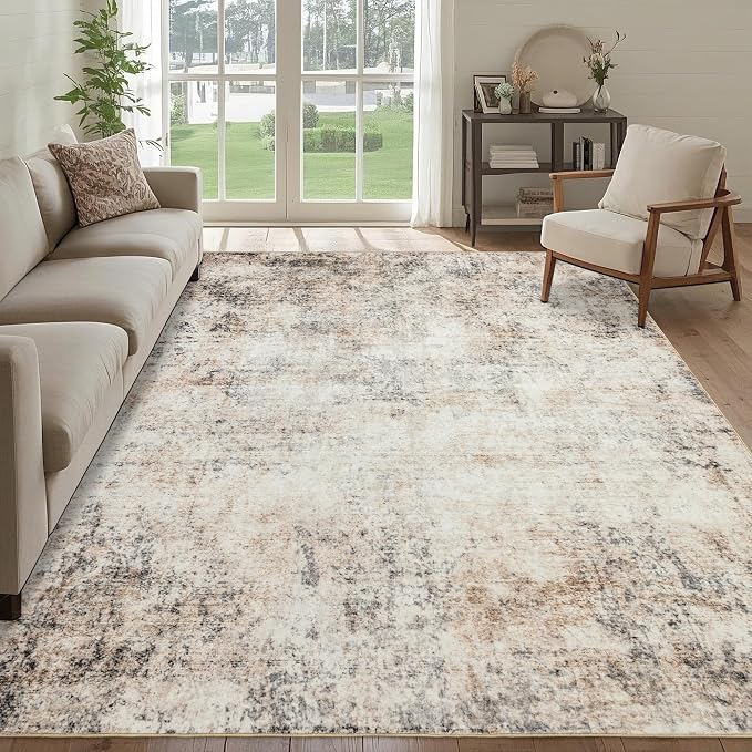 Washable 6x9 Area Rug: Neutral Rugs for Living Room Dining Room Bedroom Office Indoor - Non-Slip Modern Large Carpet Home Decor - 6x9 Sandstone Beige Gray