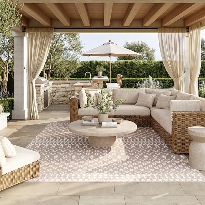 Nourison Home Positano Beige 12' x 15' Area Rug - Easy Clean, Non Shedding, Bed Room, Living Room, Dining Room, Kitchen (12' x 15')