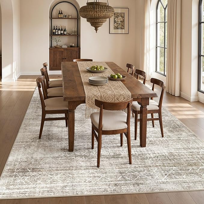cotiled Boho 10x12 Area Rugs for Living Room: Large Moroccan Washable Rug | Solve Modern Neutral Trendy Home Decor - Stain Resistan Carpet for Bedroom Farmhouse Dining Room Brown Grey