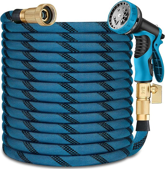 50ft Garden Hose - 2026 Ultra Lightweight Water Hoses w/10 Function Spray Nozzle and 3/4" Brass Fittings- Durable, & Flexible Water Pipe for Yard, Lawn, Outdoor & Gardening(Blue Black)