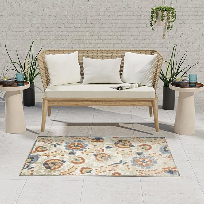 Nourison Home Aloha Grey Multicolor 2'8" x 4' Area Rug - Easy Clean, Non Shedding, Bed Room, Living Room, Dining Room, Kitchen (3' x 4')