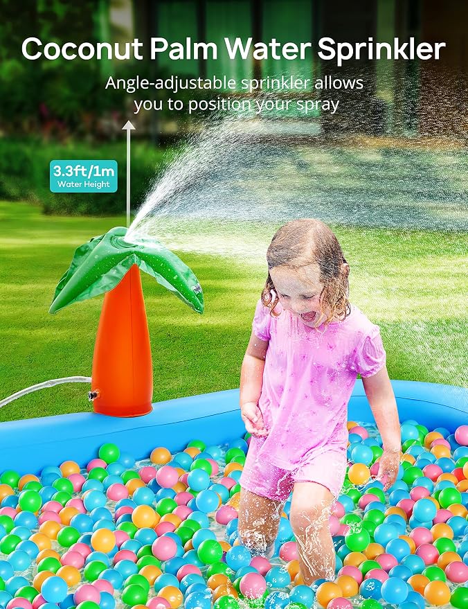 Inflatable Kids Pool, Kiddie Pool with Water Slide, Coconut Palm Sprinkler | Inflatable Play Center, 95"x75"x40" Outdoor Blow-Up Splash Pad Pools for Toddlers Ages 2+, Water Park for Summer Fun