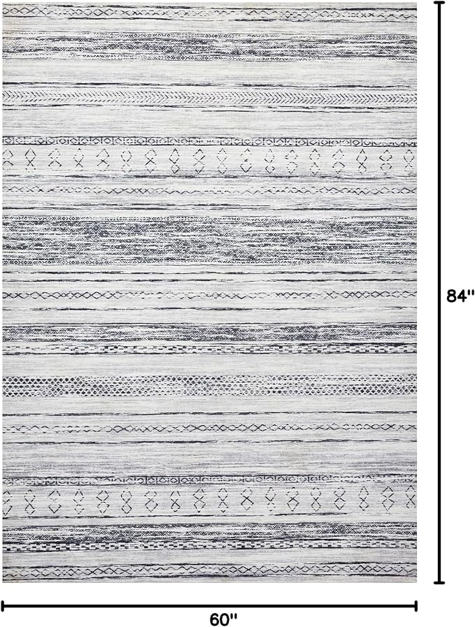 Tortania Area Rug Living Room Rugs - 5x7 Washable Large Soft Neutral Boho Moroccan Bohemian Farmhouse Rug Indoor Floor Carpet for Bedroom Under Dining Table Home Office Decor - Grey
