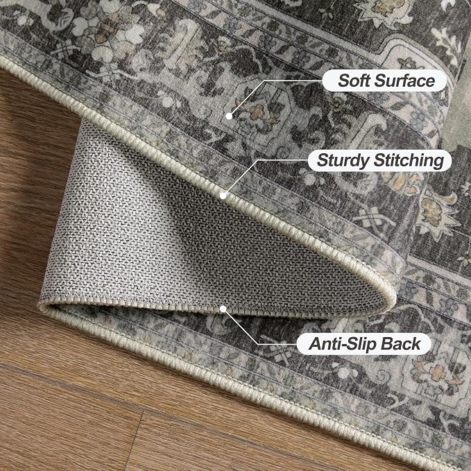 Tangsoo Vintage 2x5 Washable Runner Rugs for Hallways, Non Slip Rug Runner | Oriental Soft Low Pile Rug Runner,Farmhouse Print Carpet Runners for Entryway Kitchen Bedroom Bathroom Living Room Home Decor