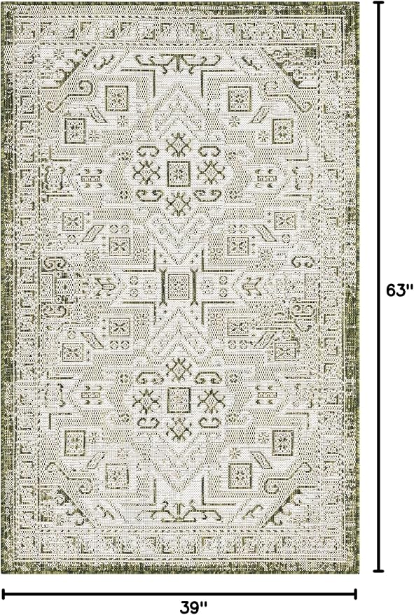 Unique Loom Outdoor Aztec Collection Area Rug - Coba (3' 3" x 5' 3" Rectangle, Green/ Ivory)
