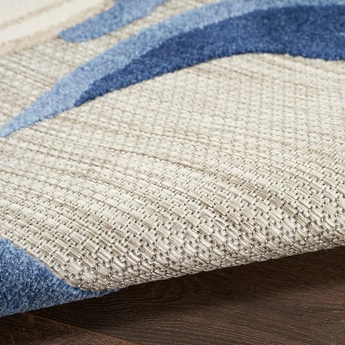 Nourison Home Aloha Blue Grey 2'3" x 12' Area Rug - Easy Clean, Non Shedding, Bed Room, Living Room, Dining Room, Kitchen (12' Runner)