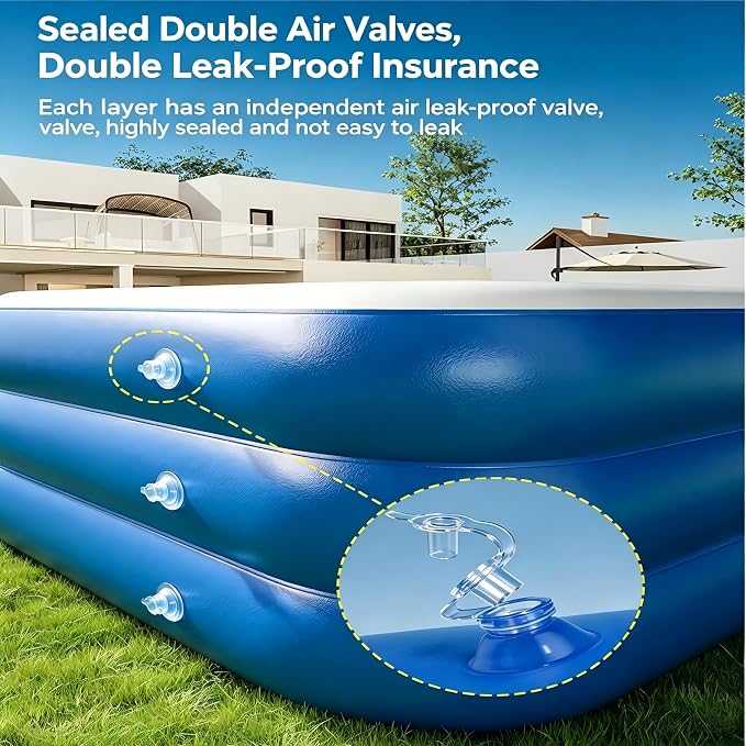 10 FT Inflatable Pool with Water Slide & UV Sun Canopy, 119x68x20 Inch Large Family Blow Up Pool for Kids, Adults & Pets, Heavy Duty PVC for Backyard Summer Water Party