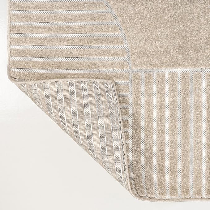 JONATHAN Y Nordby High-Low Arch Striped Indoor/Outdoor Area Rug, 8x10, Beige/Cream, for Patio, Backyard, Living Room, Bedroom, Office, Hose-Washable (SCN104E-8)