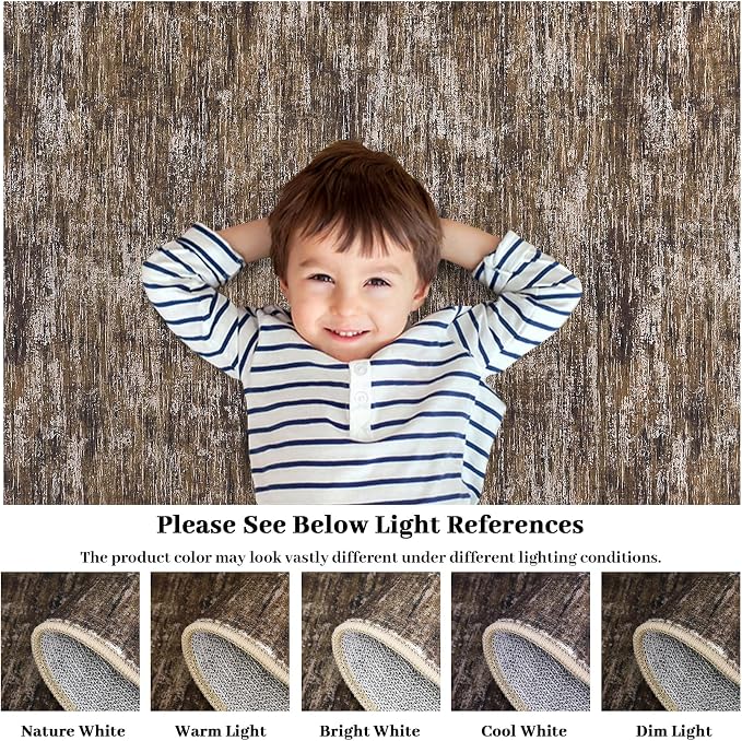 GarveeHome Bedroom Rugs 9x12 Washable Rug Modern Solid Color Area Rug, Non Slip Non Shedding Floor Covering Stain Resistant Low Pile Foldable Thin Mats for Living Room, Dining Room, Office, Brown