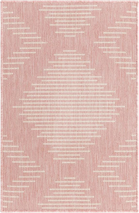 Unique Loom Outdoor Modern Collection Area Rug - Tambor (2' x 3' 1" Rectangle, Pink/ Ivory)