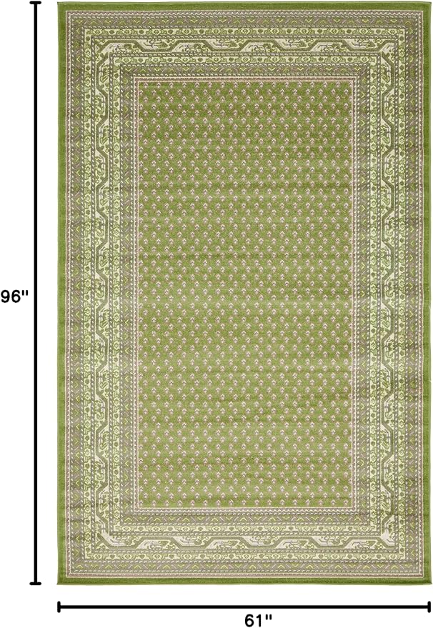 Unique Loom Williamsburg Collection Traditional Border with Dotted Center Area Rug, Rectangular 5' 1" x 8' 0", Green/Beige