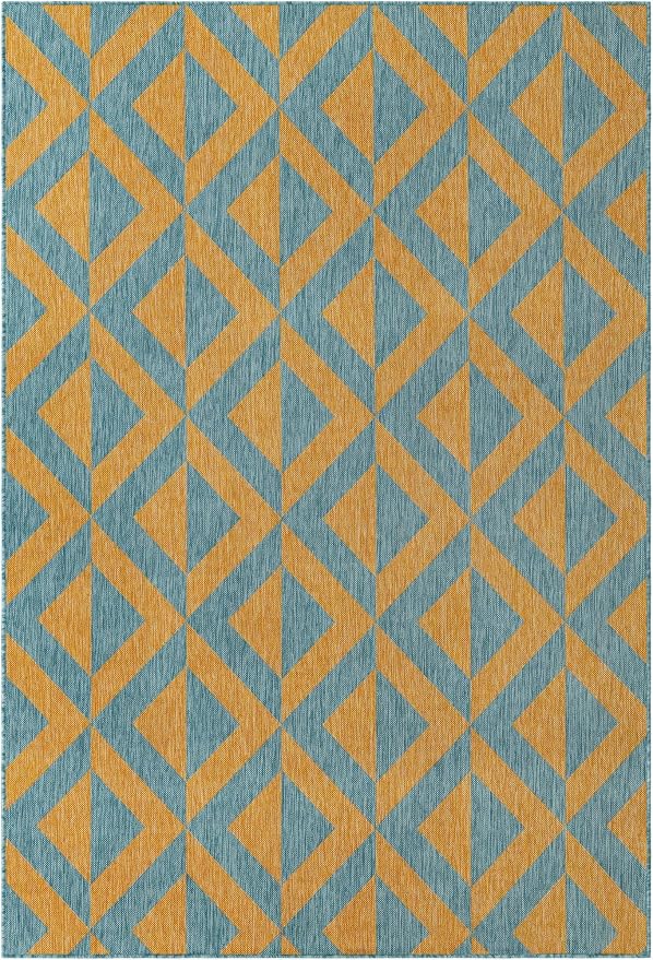 Unique Loom Jill Zarin Unique Loom Outdoor Collection Area Rug - Napa (6' 1'' x 9' Rectangle, Yellow and Aqua/Yellow)
