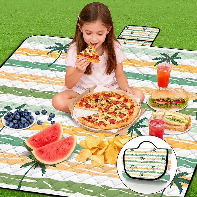 Extra Large Picnic Blanket Waterproof,80"x 80"Foldable Machine Washable Beach Blanket,Outdoor Blanket for 6-8 Adults,Suitable for Indoor Crawling,Park Beach,Camping,Hiking,Family Travel(Yellow)