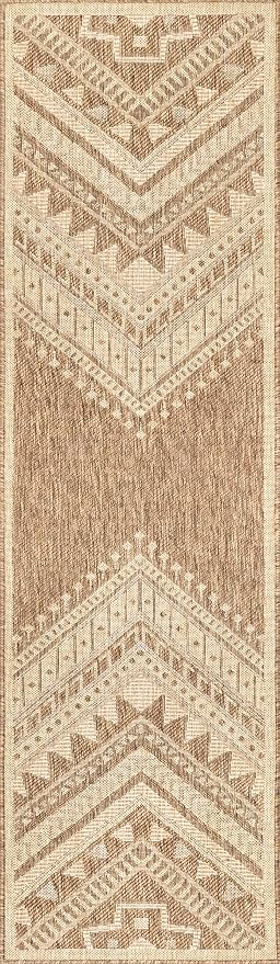 Nuloom Outdoor Performance Collection Landry Brown/Ivory, 2' x 8', Soft and Cozy, High Traffic, Stain Resistant, Easy Clean, Durable Runner for Indoor/Outdoor Patio, Deck, Porch, Garden, Courtyard