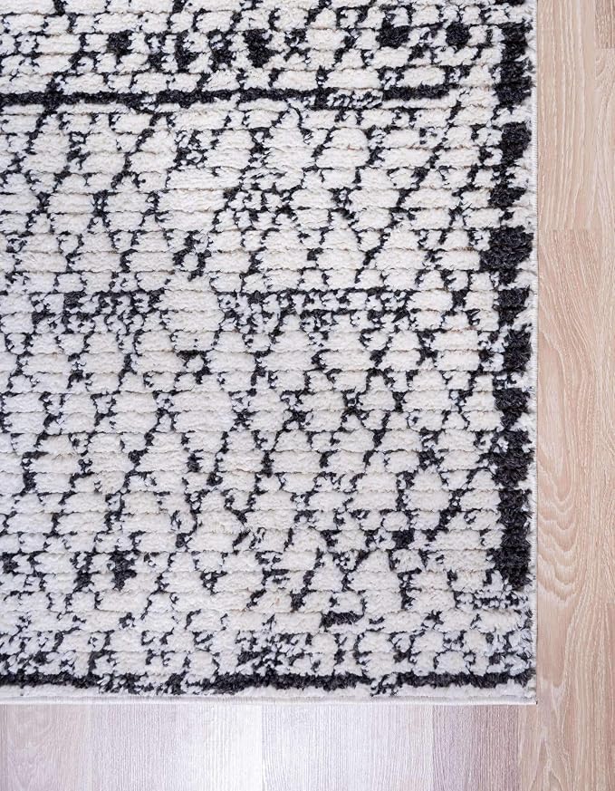 Unique Loom Morocco Collection Abstract Border, Diamond, Bohemian Area Rug (9' 0 x 12' 0 Rectangular, Ivory/Black)