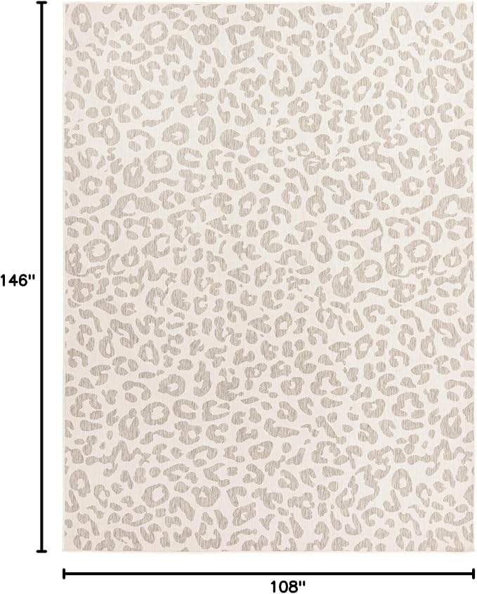 Unique Loom Outdoor Safari Collection Area Rug - Leopard (9' x 12' 2" Rectangle, Ivory Gray)
