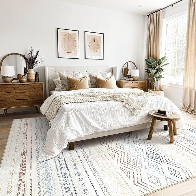 Tortania Area Rug Living Room Rugs- 12x15 Washable Large Soft Neutral Boho Moroccan Bohemian Farmhouse Rug Indoor Floor Carpet for Bedroom Under Dining Table Home Office Decor - Multicolor