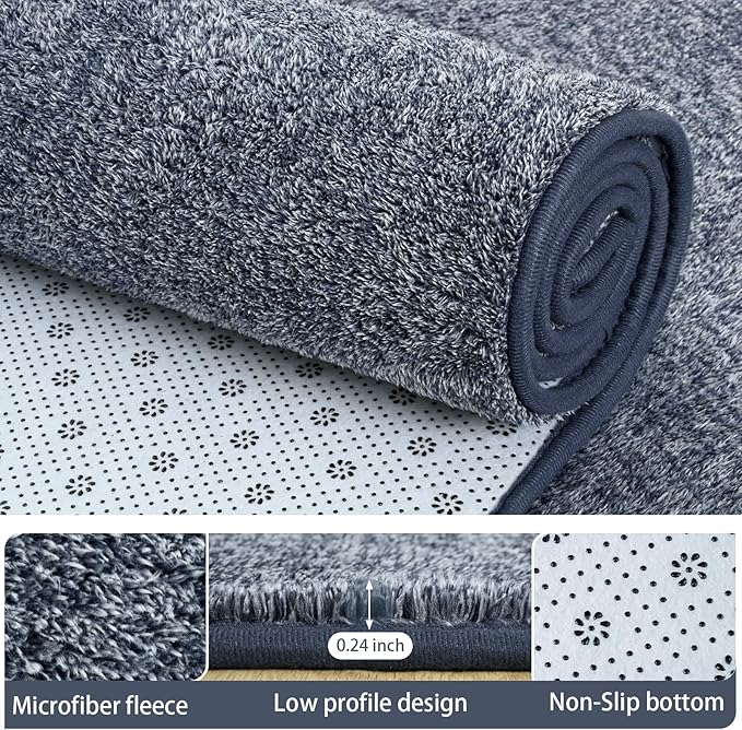 AROGAN 2x8 Runner Rug for Hallway, Long Runner Rugs Non Slip, Blue | Soft Washable Memory Foam Carpet for Bedroom, Non Slip Backing Runners Rug for Hallways, Kitchen, Bathroom, Entryway Home