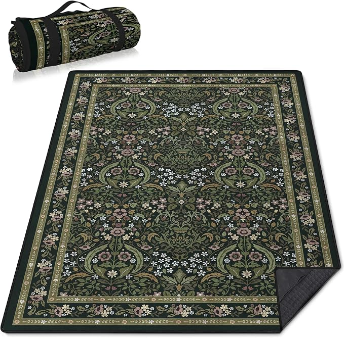 Vintage Picnic Blankets Waterproof Foldable, 80″X80″ Extra Large Picnic Mat Floral Outdoor Blanket for Grass, Packable Beach Blanket Sandproof Picnic Accessories for Camping Music Festival Park Lawn