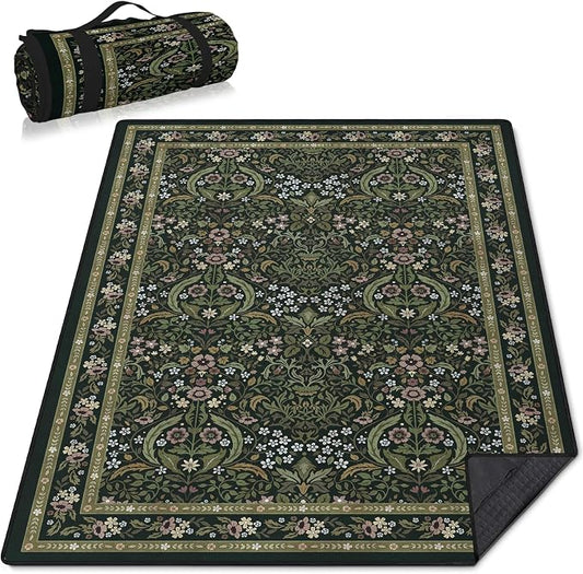 Vintage Picnic Blankets Waterproof Foldable, 80″X80″ Extra Large Picnic Mat Floral Outdoor Blanket for Grass, Packable Beach Blanket Sandproof Picnic Accessories for Camping Music Festival Park Lawn