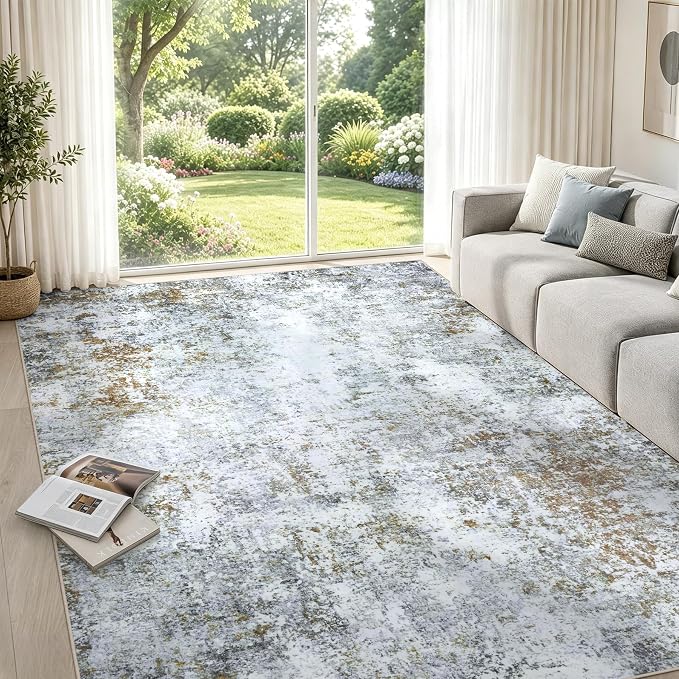 5x7 Washable Area Rug Modern Abstract for Living Room Bedroom Gray Brown | Soft Indoor Carpet,Anti-skid Backing,Water Repellent,Non-shedding, Suitable for bedroom dining farmhouse nursery home office