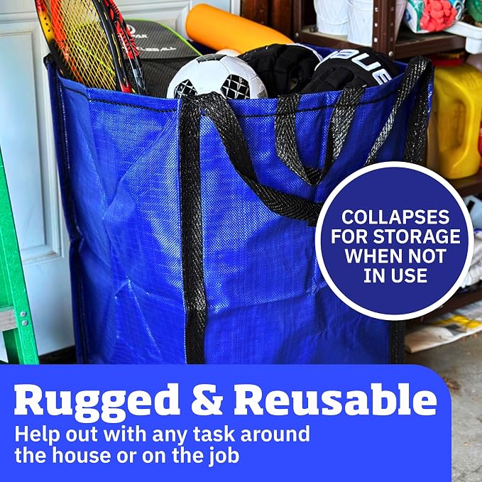 DURASACK Heavy Duty Home and Yard Bags 48-Gallon Reusable Self-Standing Lawn and Leaf Bags Garbage Can with Reinforced Handles, Blue, 3 Pack | 48-Gallon Reusable Self-Standing Lawn and Leaf Bags Garbage Can with Reinforced Handles