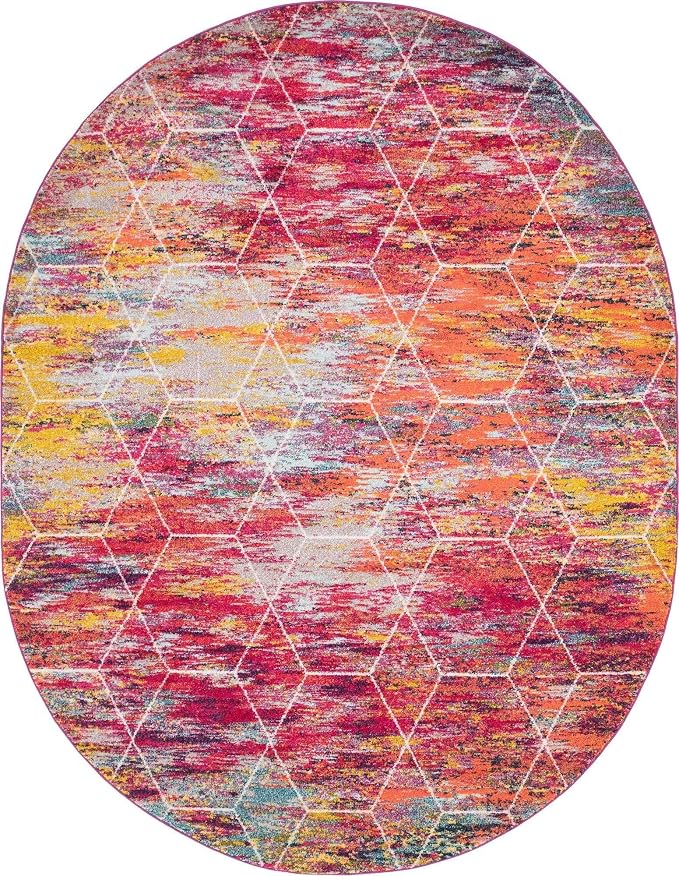 Unique Loom Trellis Frieze Collection Area Rug - Geometric (7' 10" x 10' Oval, Multi/ Black)