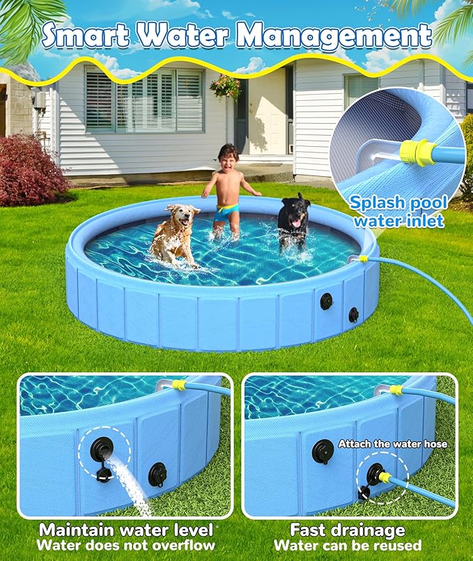 EPN Foldable Dog Pool with Sprinkler, Large Non-Slip PVC Pet Bath, 118 Inch | Large Outdoor Sprinkler Play Mat for Kids Ages 4–8, Ideal for Backyard Lawns, Gardens, Beach Trips and Summer Water Play