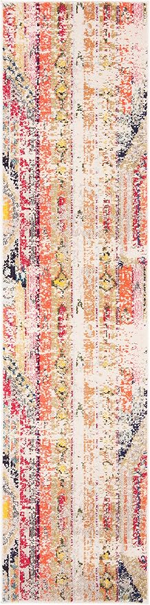 SAFAVIEH Madison Collection Runner Rug - 2'2" x 20', Grey & Orange, Boho Chic Tribal Distressed Design, Non-Shedding & Easy Care, Ideal for High Traffic Areas in Living Room, Bedroom (MAD422G)