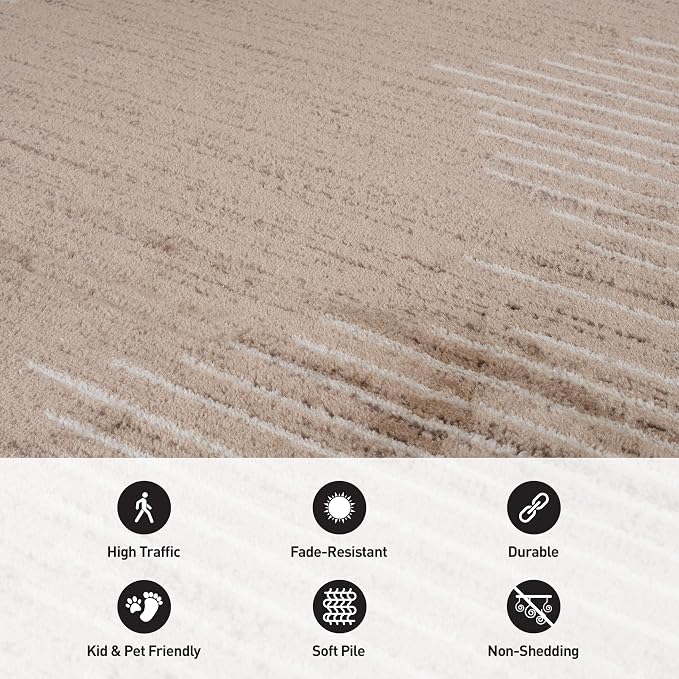 Rugshop Bohemian Stripe Stain Resistant Runner Rug Beige 2' x 7' | High Traffic, Rectangular, Size 2' x 7', Living Room, Bedroom, Dining Room, Home Office, Kitchen, Entryway, Hallway, Nursery