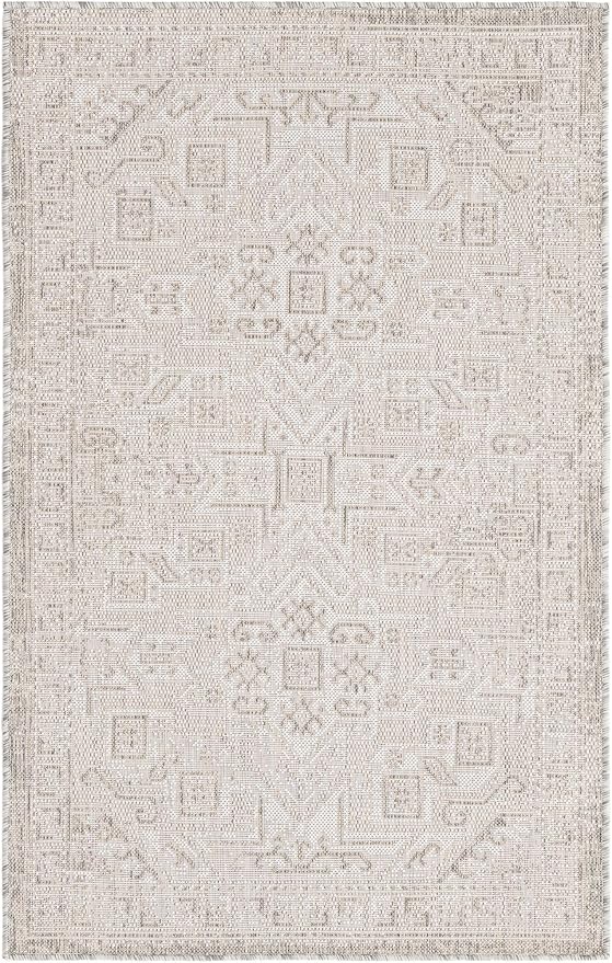 Unique Loom Outdoor Aztec Collection Area Rug - Coba (3' 3" x 5' 3" Rectangle, Light Gray/ Ivory)