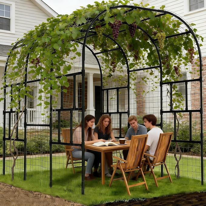 DoCred Garden Arch Trellis, 87in H x 118in L Large Garden Arch Arbor Trellis for Climbing Plants Outdoor Plant Support for Cucumber Grape Vine,Tall Metal Gardens Archway for Lawn Party Ceremony