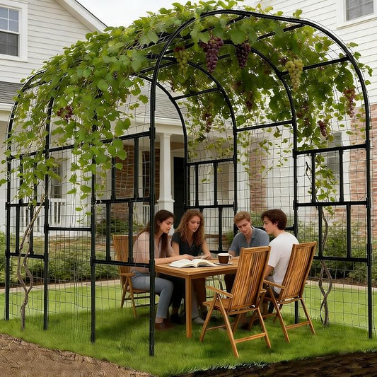 DoCred Garden Arch Trellis, 87in H x 118in L Large Garden Arch Arbor Trellis for Climbing Plants Outdoor Plant Support for Cucumber Grape Vine,Tall Metal Gardens Archway for Lawn Party Ceremony