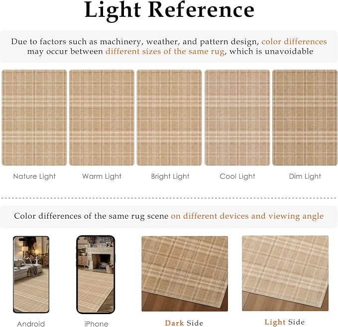 4x6 Brown Plaid Bedroom Area Rug | Washable, Low Pile, Modern, Neutral, Soft, Non Slip, Rug for Living Room Dining Room Nursery Office Indoor Home Decor