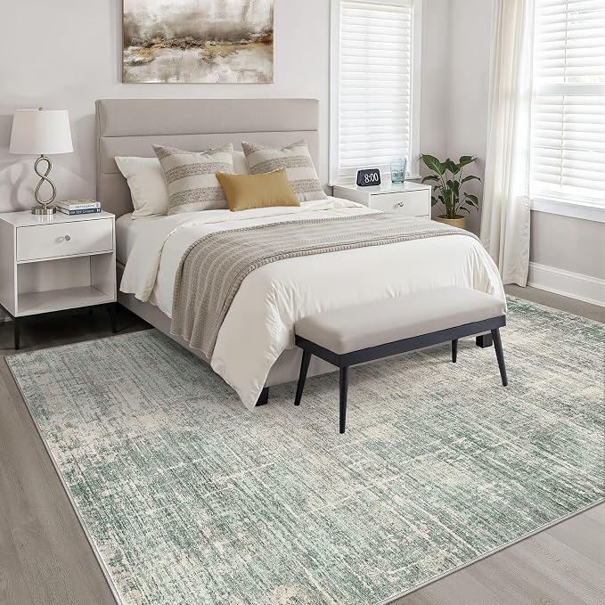 LOONGRUG 6x8 Area Rug Washable Neutral Modern Rug for Living Room Green | Abstract Soft Stain Resistant Indoor Non-Slip Carpet for Bedroom Nursery Kids Office Playroom Dining Room