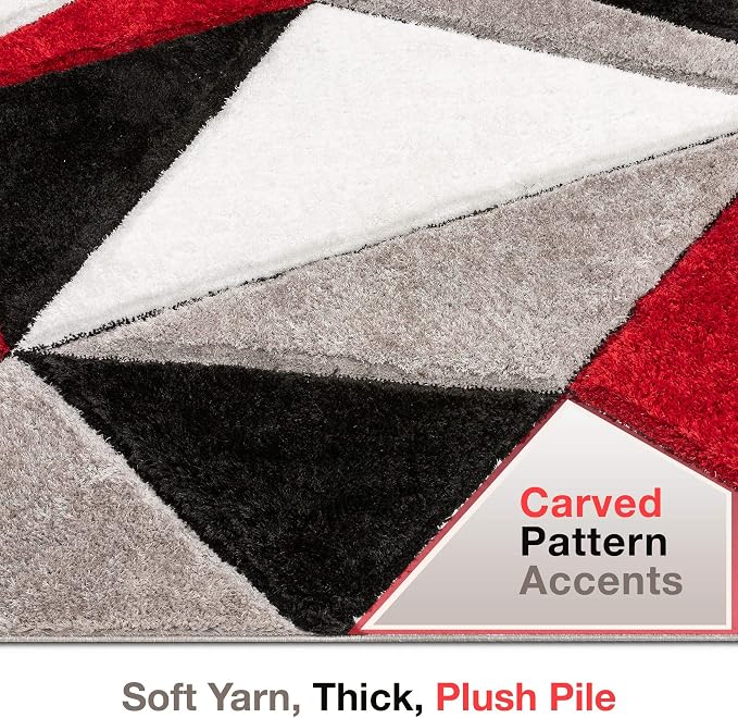 Well Woven Walker Red Triangle Boxes Thick Soft Plush 3D Textured Shag Runner Rug (2'7" x 9'10")