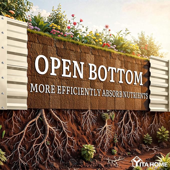 YITAHOME 2pcs 6x3x2ft Galvanized Raised Garden Bed, Metal Planter Box with Safety Rubber, Gloves, Outdoor Flower Bed for Planting Plants Vegetables, Cream Yellow