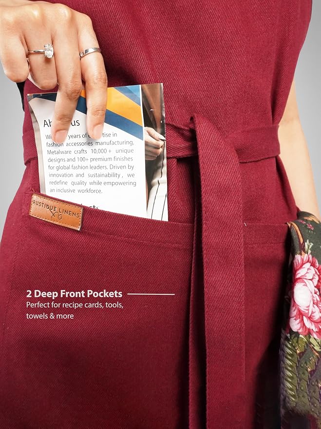 100% Cotton Kitchen Apron with 2 Pockets – Adjustable Chef Apron for Cooking Baking BBQ – Unisex Apron