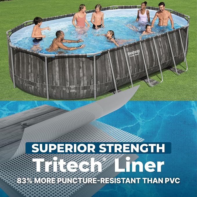 Bestway Power Steel 20’ x 12’ x 48” Above Ground Pool, Oval Metal Frame Outdoor Swimming Pool Set with Filter Pump, Ladder, and Cover | Durable Oval Metal Frame Outdoor Backyard Pool - Ladder, Cover, and Type III Filter Cartridge Included, Wood Print