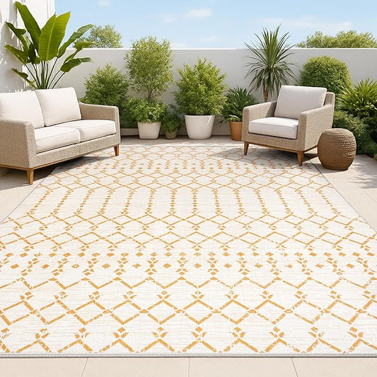 JONATHAN Y Moroccan Geometric Indoor Outdoor Area Rug 9X12 Cream/Orange, Ourika Textured Weave for Backyard, Patio, Porch, Easy-Cleaning, High Traffic, Pet-Friendly, Non-Shedding (SMB108O-9)