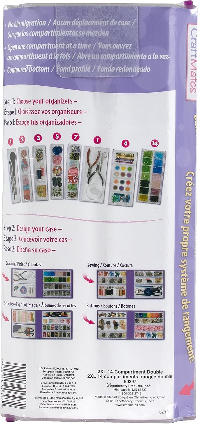 Craft Mates Bead Organizer and Plastic Storage Containers for Crafts, Buttons, Pins and More, 14 Locking Compartments, 2XL, Clear Lids | Clear Plastic Storage for Buttons, Pins, Jewelry, Diamond Art & Craft Supplies, Large Portable Organizer for Crafters