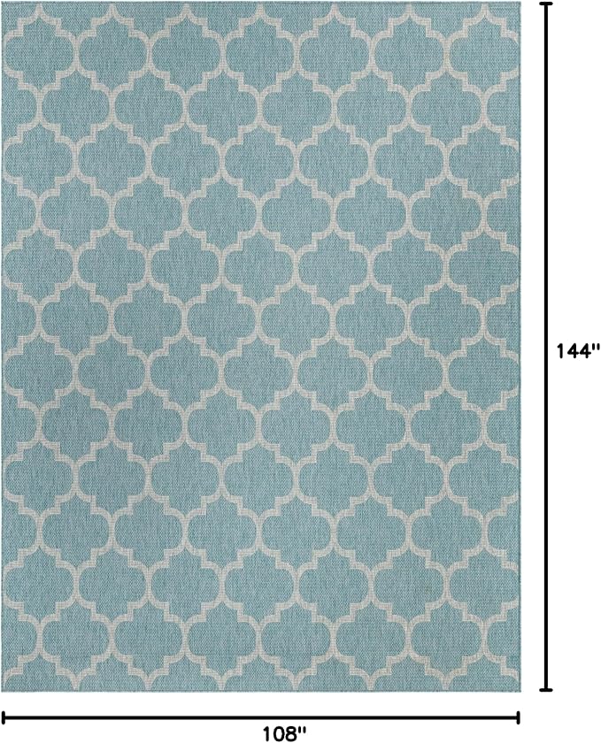 Unique Loom Outdoor Trellis Collection Area Rug (9' x 12' Rectangle, Aquamarine/ Gray)