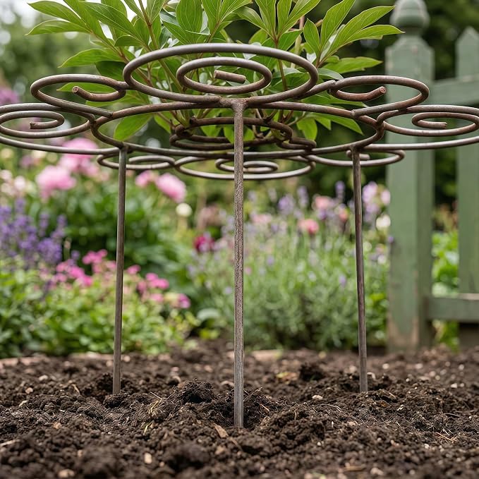 2026 New Peony Cages and Supports, Metal Plant Support Ring for Garden, Indoor Pots, Flower Hoop for Upright Growth and Protection (1, L（17.3" x 17.3"）* 2)