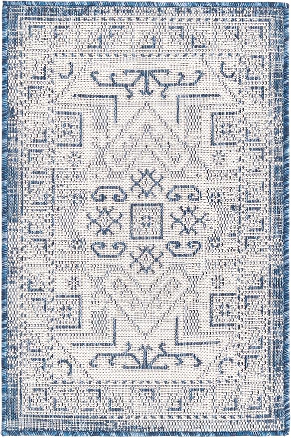 Unique Loom Outdoor Aztec Collection Area Rug - Coba (2' 2" x 3' 1" Rectangle, Blue/ Ivory)