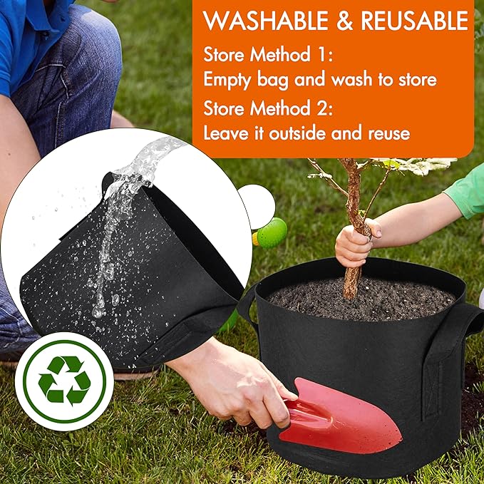 Gardzen 20-Pack 10 Gallon Grow Bags, 300G Thickened Aeration Fabric Pots with Handles, Heavy Duty Plant Bags for Plants