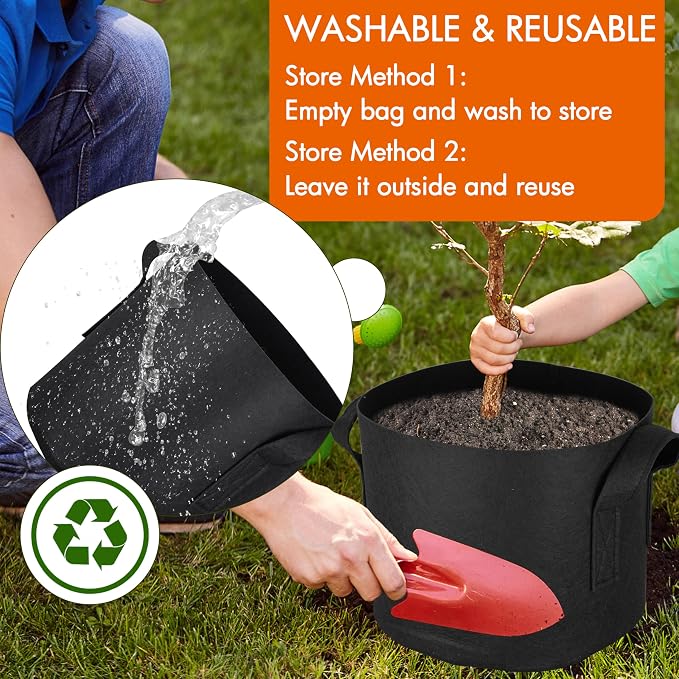 Gardzen 10-Pack 5 Gallon Grow Bags, 300G Thickened Fabric Grow Bags with Handles, Heavy Duty Aeration Plant Grow Bags for Indoor & Outdoor Use