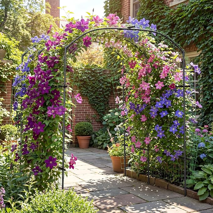DoCred Large Garden Arch Trellis for Climbing Plants, 87'' H x 75'' L x 71'' W Outdoor Grape Vine Trellis Arch Arbor Gazebo, Grape Trellis for Climbing Plants, Courtyard and Garden Decoration, Black
