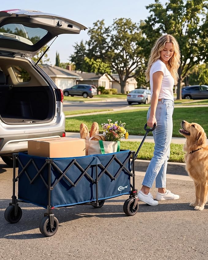 Portal Collapsible Wagon Cart, Foldable Wagon with Big Wheels, 300L Extra Large Wagon,18.7lbs Lightweight Utility Wagon, Heavy Duty Wagon for Beach, Camping, Sports, Garden Blue