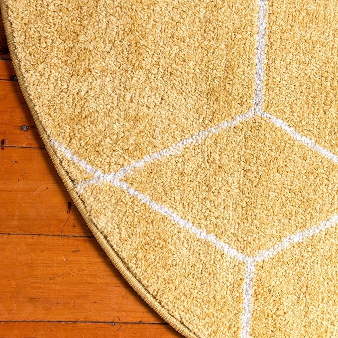 Unique Loom Trellis Frieze Collection Area Rug - Geometric (3' Round, Yellow/ Ivory)